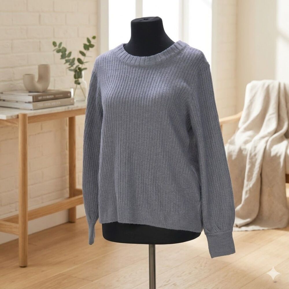 Market & Spruce Grey Ribbed Knit Crewneck Sweater Small Soft Stitch Fix